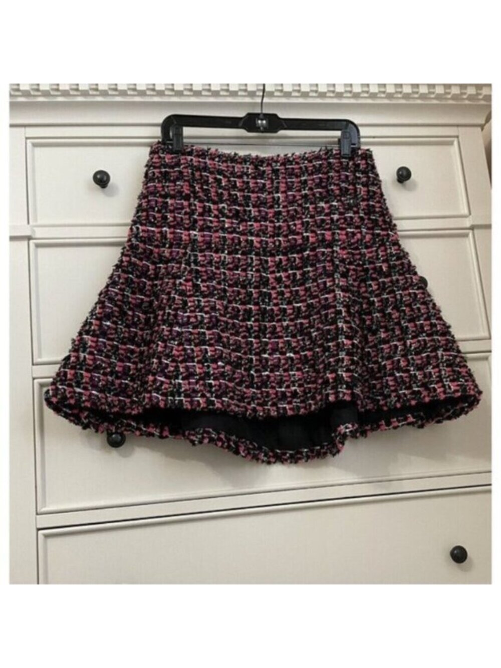 Authentic Chanel -Pink Tweed High-Low Hem Flare Mini Skirt. Sz. FR 40